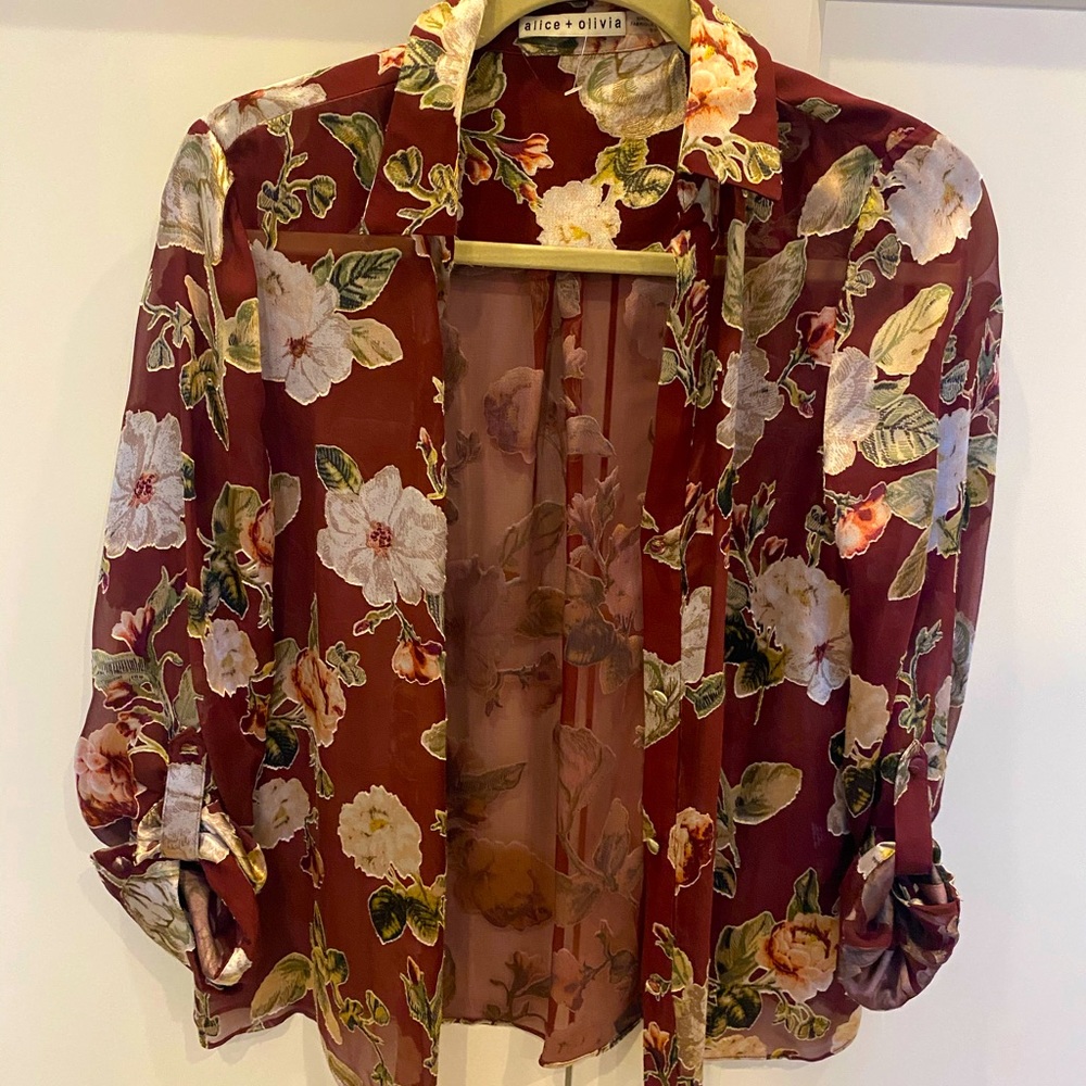 Alice and Olivia floral button down blouse